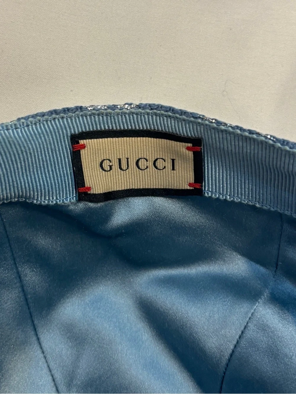 Gucci Blue Silver Metallic GG Canvas Baseball Hat, Like New 🔥